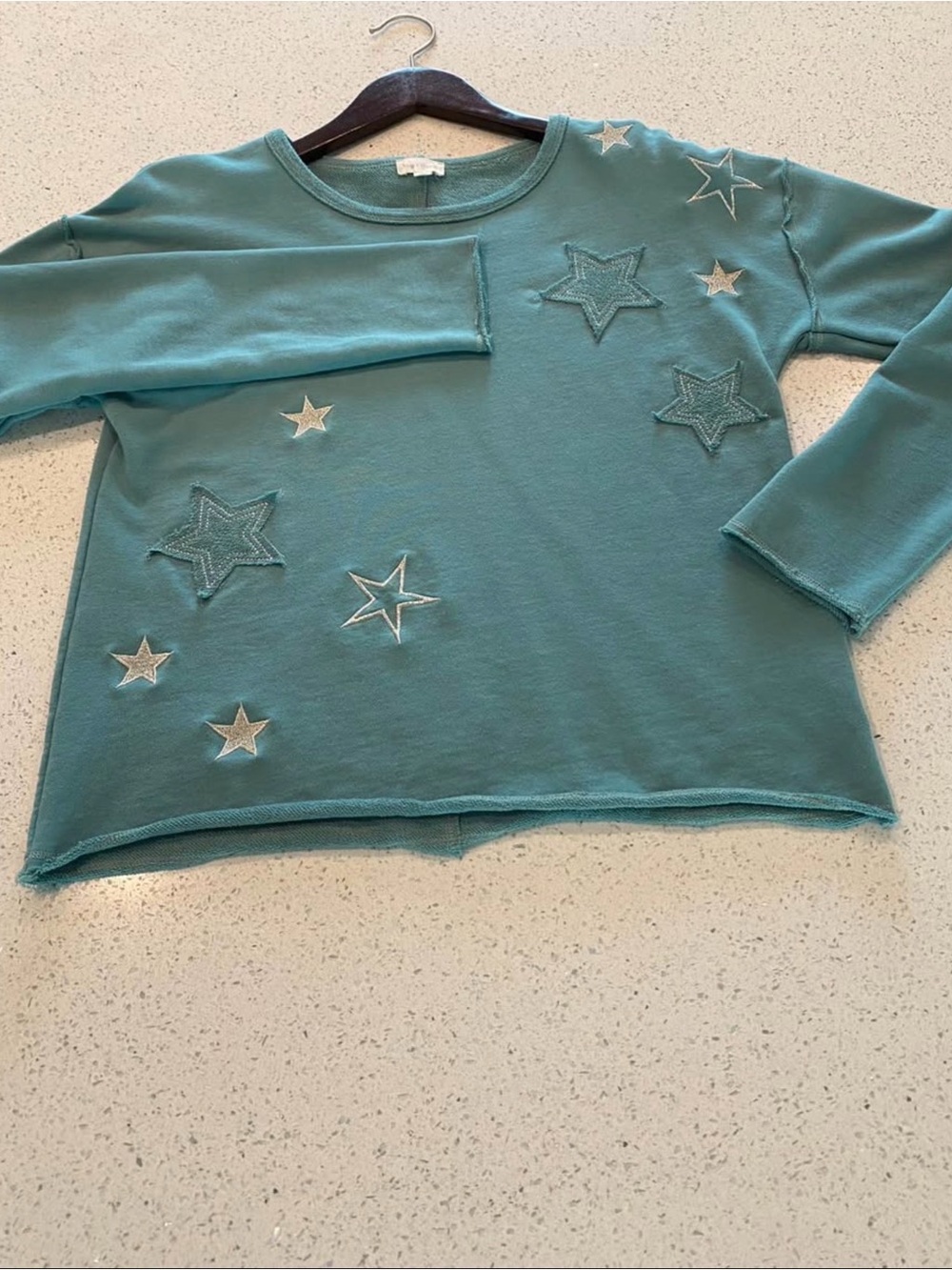 Star Appliqué Long Sleeve Top - Teal- M